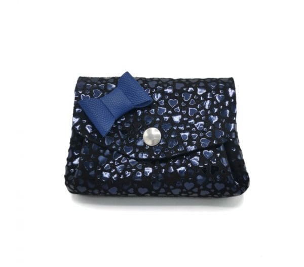 Porte monnaie petite Alice noir coeur-bleu 3 porte monnaie cuir femme bleu & noir coeur