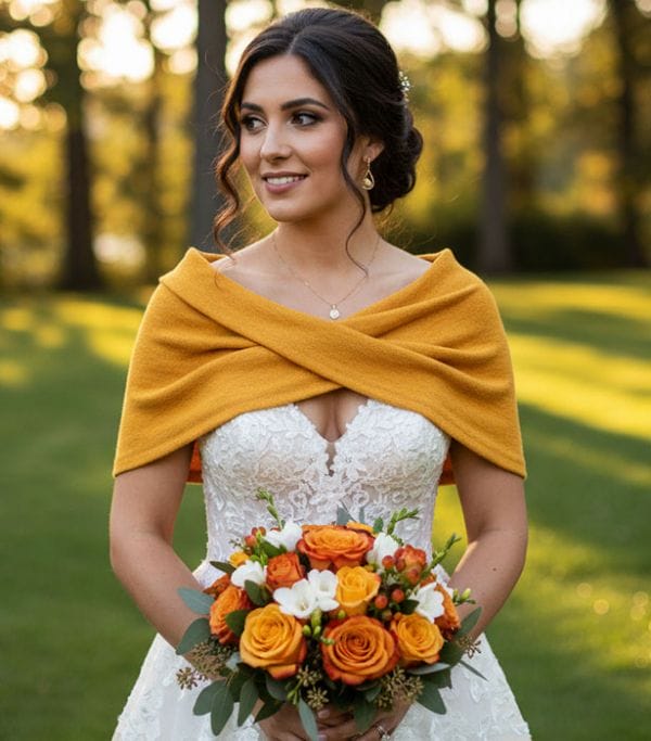 chauffe epaules maille chinée moutarde etole mariée moutarde