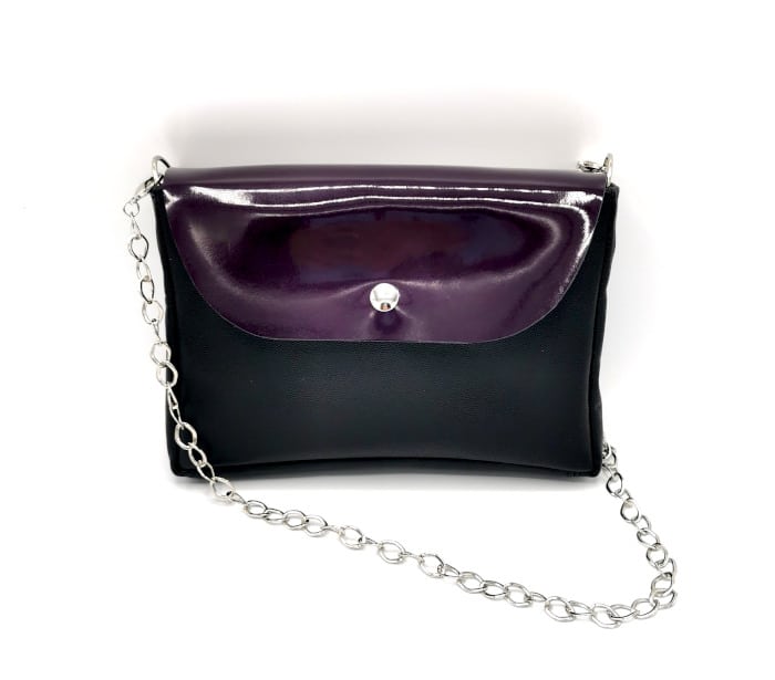 sac en cuir à rabat interchangeable amovible noir et violet