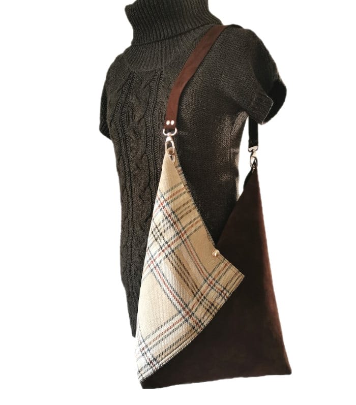 sac cabas Tartan et cuir origami