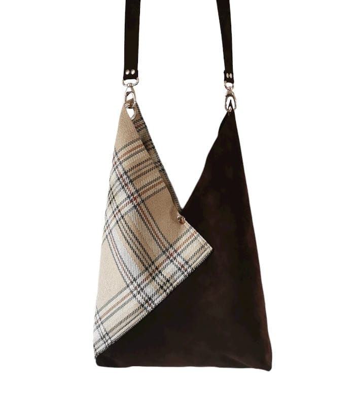 sac cabas Tartan et cuir origami
