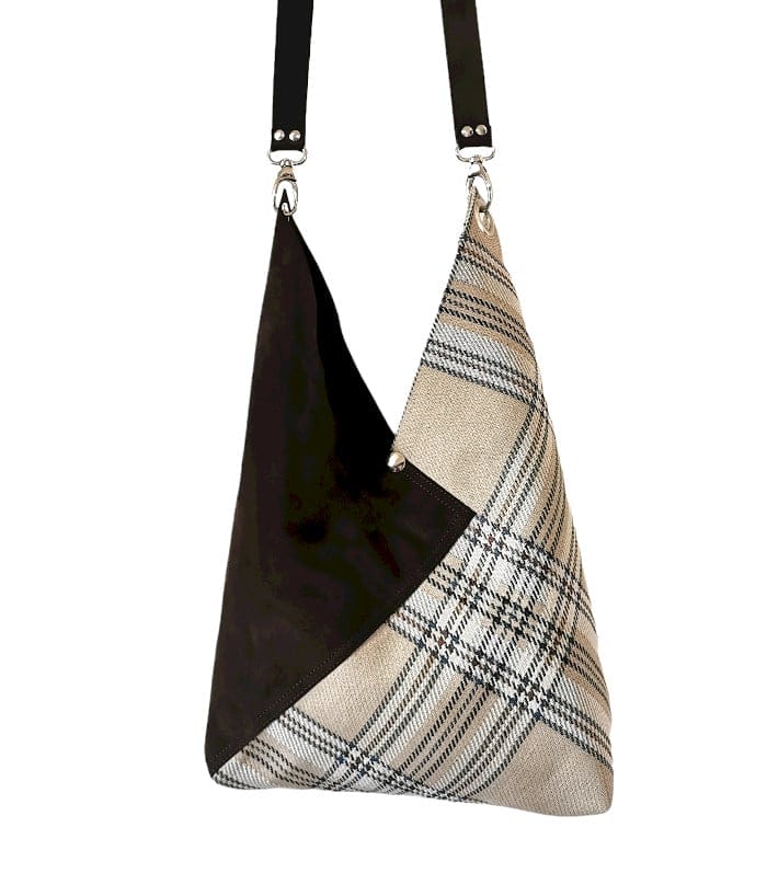sac cabas Tartan et cuir origami