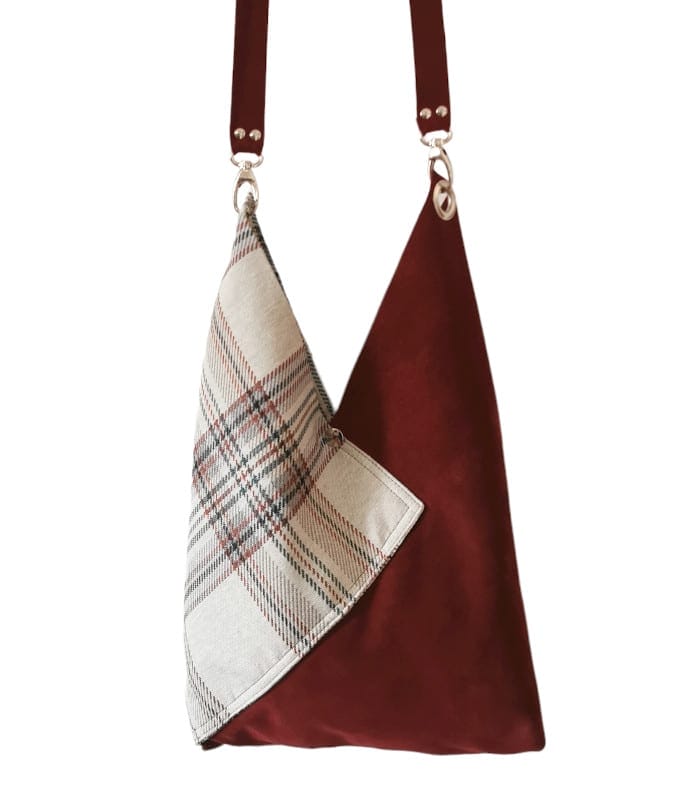 sac cabas Tartan et cuir origami