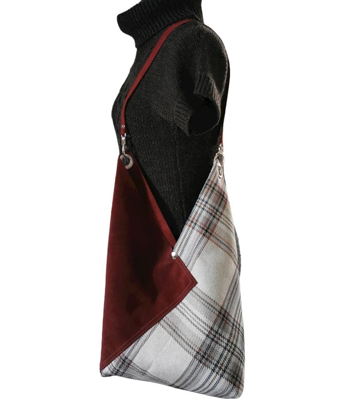 sac cabas Tartan et cuir origami