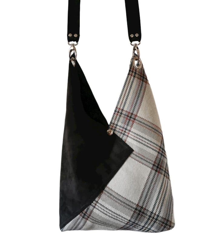 sac cabas Tartan et cuir origami