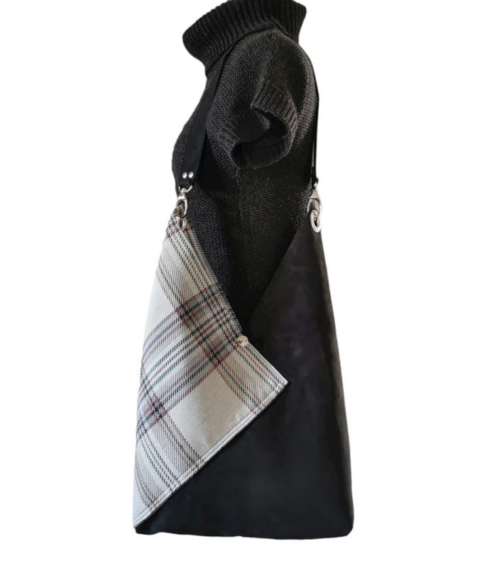 sac cabas Tartan et cuir origami