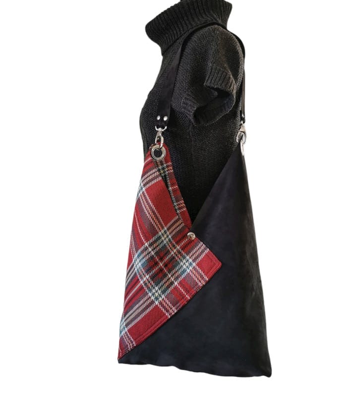 sac cabas Tartan et cuir origami