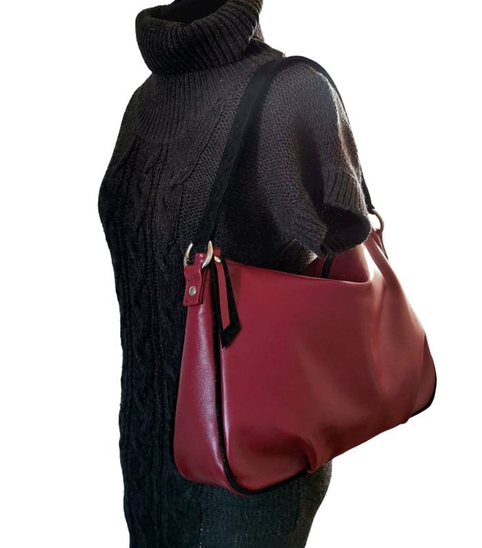 Mlle enjouée agneau bordeaux-noir 7 sac hobo cuir bordeaux & noir