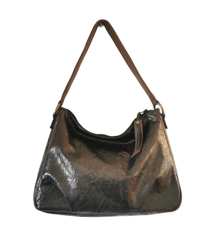Sac hobo cuir froissé noir