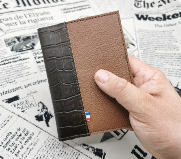 Portefeuille Virginia croco chocolat-marron tabac 3 portefeuille homme en cuir made in France
