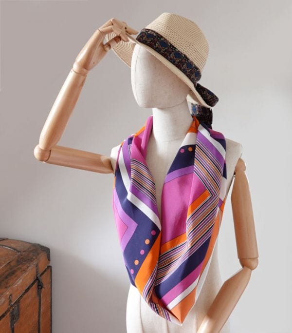 foulard en soie femme orange violet et rose