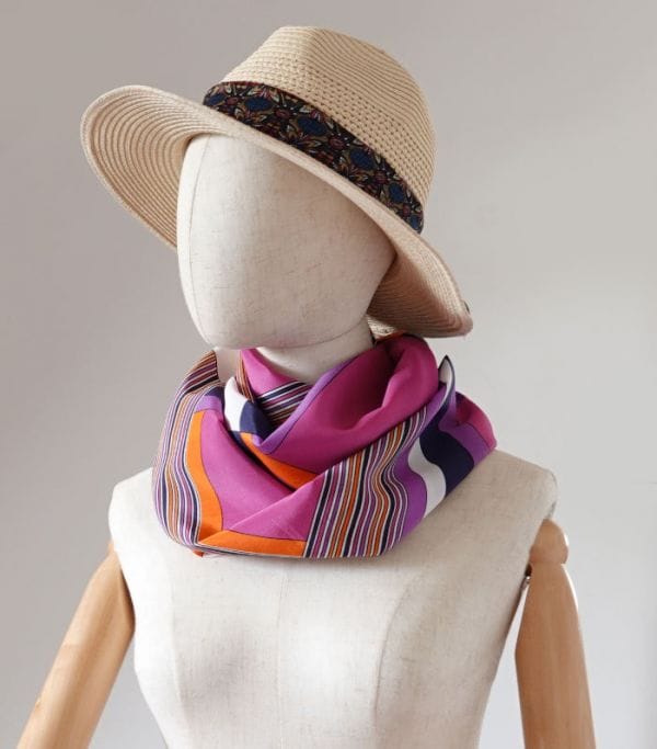 foulard en soie femme orange violet et rose