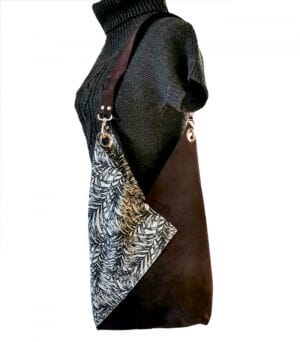 sac cabas cuir et toile feuillage violet