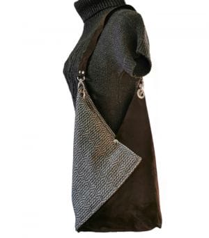 sac cabas laine et cuir marron chocolat