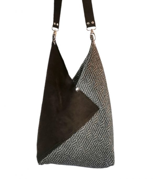 sac cabas laine et cuir marron chocolat
