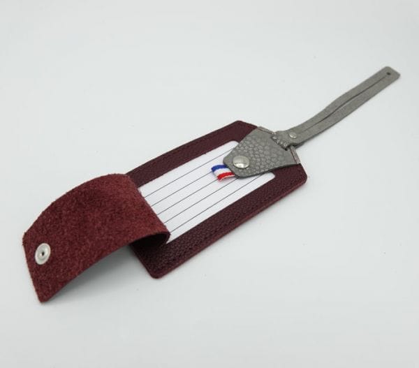 etiquette bagage bordeaux foncé-gris 3 etiquette bagage en cuir
